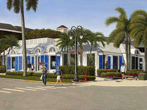 pastel painting of an urban intersection