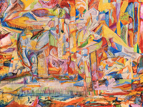 detailed colorful mixed media abstract art