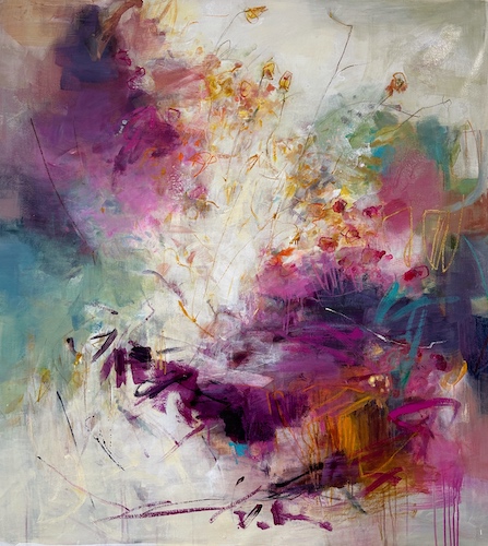 fuschia and pastel floral painting