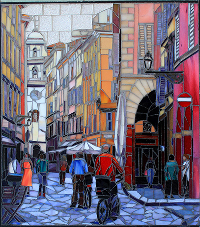 glass mosaic urban scene in Parma, Italy #mosaic