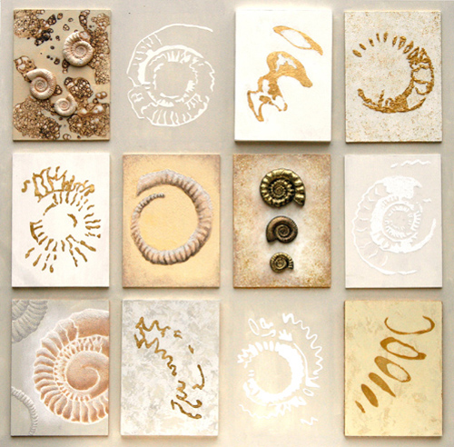 acrylic painting of a grid of nature patterns