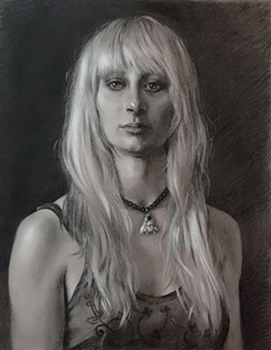 charcoal drawing of a young woman