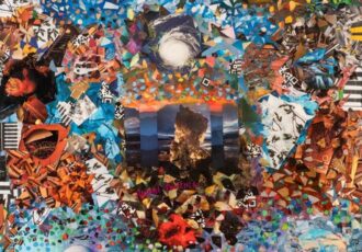 colorful and complex collage in mixed media