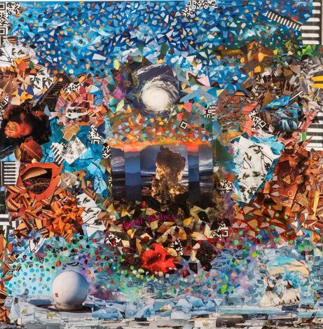 colorful and complex collage in mixed media