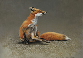oil painting of a resting fox