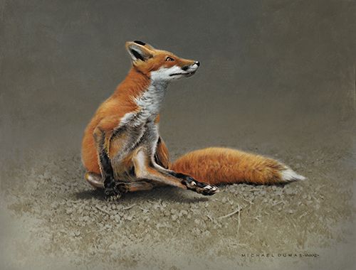 oil painting of a resting fox