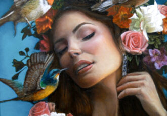 Fantasy portrait of a young woman with birds