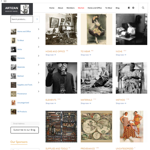 Artizan Made website market categories