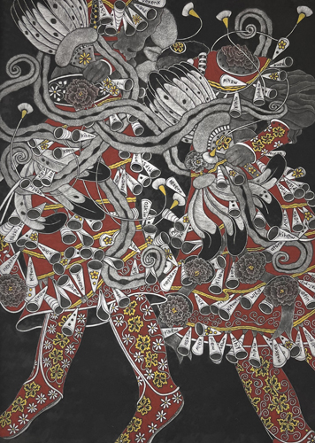 mezzotint print of Indian Jingle Dancers