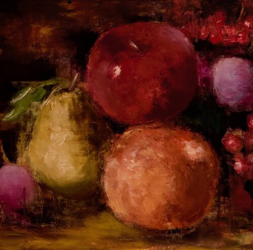 painting of autumn fruits in a bowl