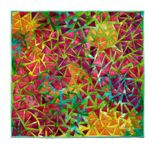 textile collage made from old quilts