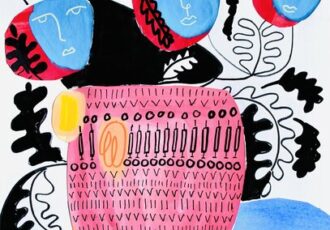 color filled collage on paper by Amber Penney