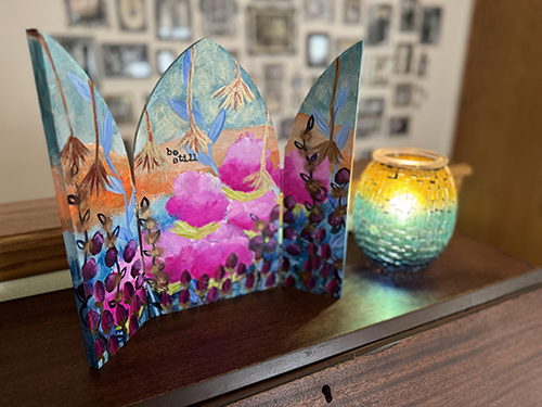 triptych artwork whimsical floral