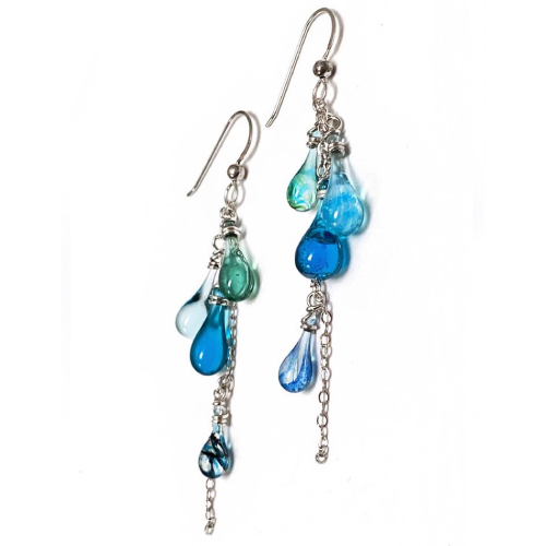 blue glass teardrop earrings handmade