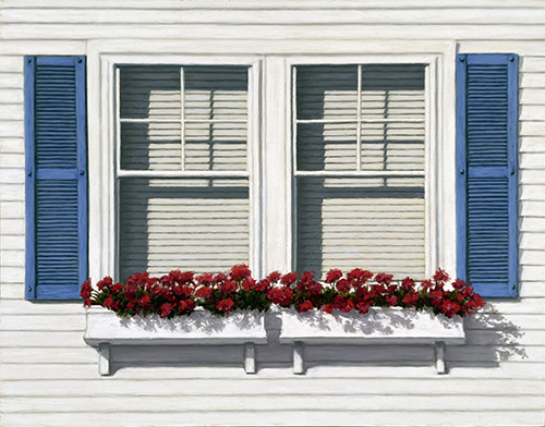 pastel painting of windows and flowers