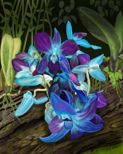 digital painting of orchids