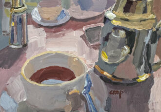 painting of a table set for tea