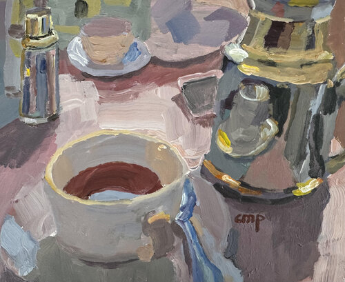 painting of a table set for tea