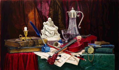 classic still life painting with violin