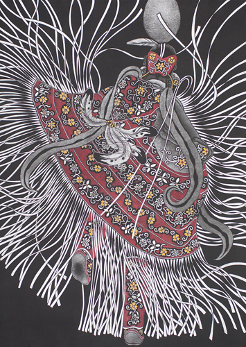 mezzotint print of Native American dancer