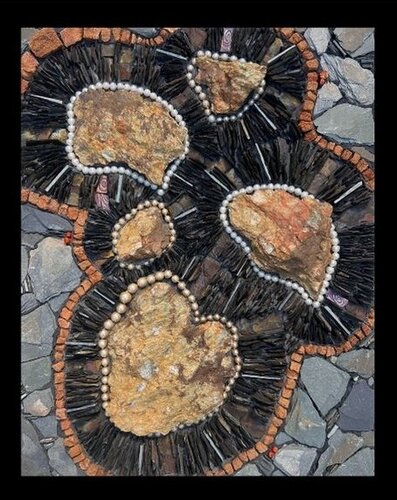 mosaic mixed media artwork with found materials