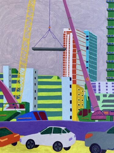 colorful painting of a city construction site