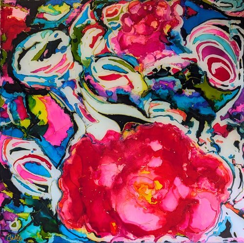 reverse painting technique on plexiglass, floral design