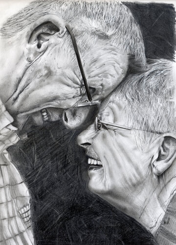 pencil drawing of a smiling couple