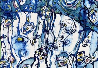 organic abstract acrylic painting in blues