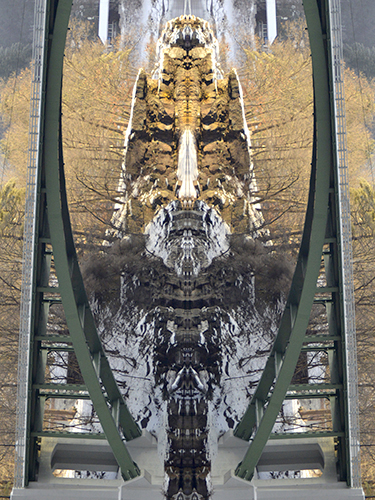 Mixed media painting of the White Beard Bridge Portal Guardian by Debra Cortese