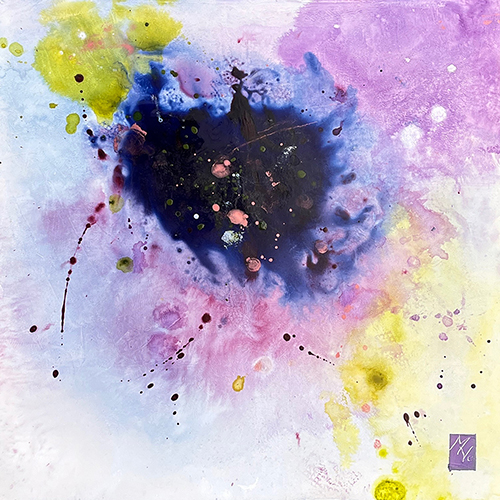 acrylic abstract space-inspired painting in purple