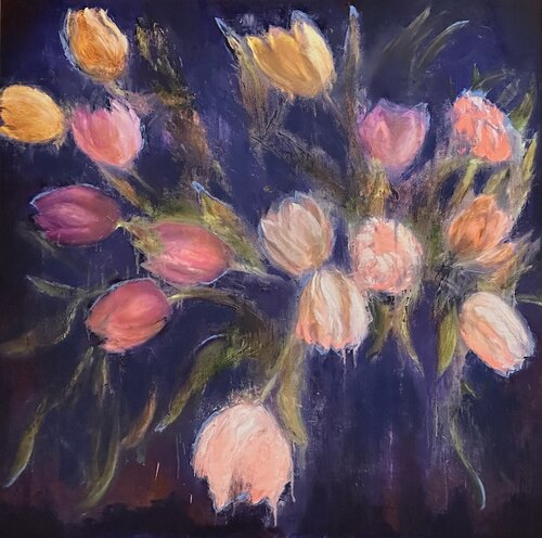 floral painting in oil and encaustic