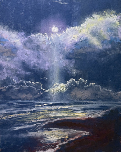 pastel painting night landscape with moonlight