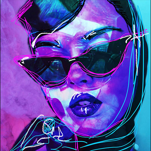 digital portrait of a woman in a scarf