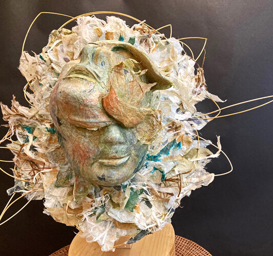 handmade mixed media rice paper mask