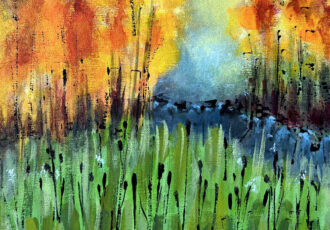 semi abstract painting of a fall landscape