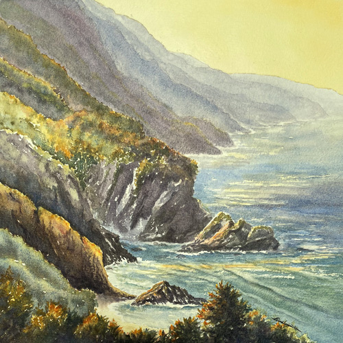 watercolor painting of the coastline at Big Sur