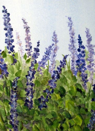 mixed media painting of purple wildflowers