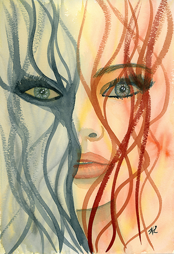 portrait of a woman painted in watercolor