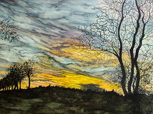 watercolor painting of British countryside