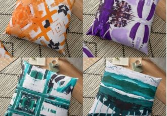 Pillows in different abstract bold colors by Patrick Jansen