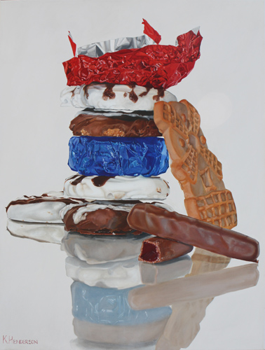 realistic still life painting of cookies and treats