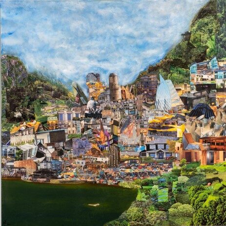 mixed media collage landscape scene