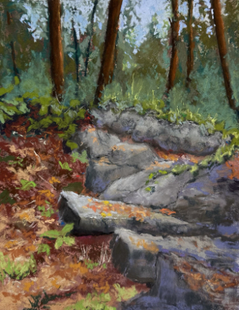 pastel painting forest landscape