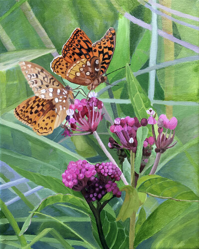 painting of butterflies on flowers