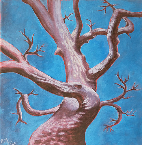 oil painting of an old gnarled tree