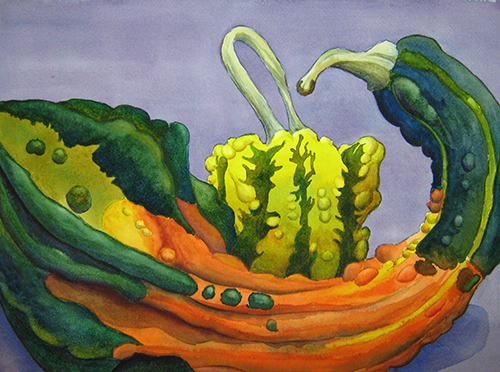 watercolor painting of gourds