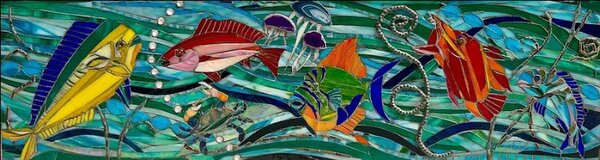 Ocean scene glass mosaic by artist Donna Grossman