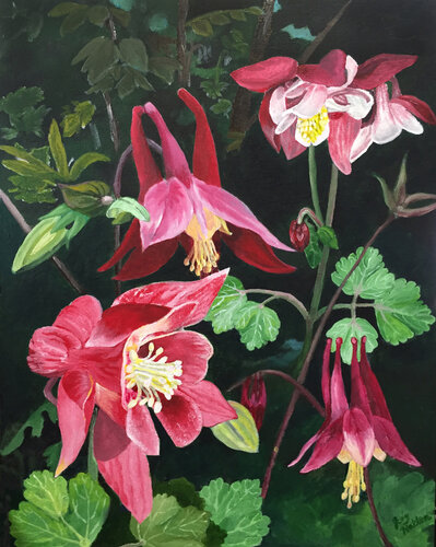 painting of red columbines