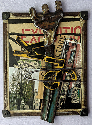 mixed media found object wall sculpture
